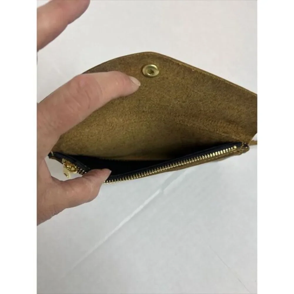 San Tan Leather Brown Wristlet Wallet Brown Gold Zipper‎ & Hardware - Unbranded